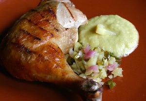 Grilled Chicken with Fermented Lemon-Jalapeno Salsa & Lemony Mayo